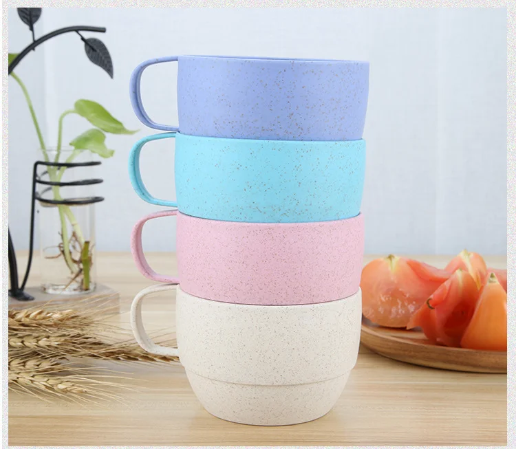 

Eco-Friendly Tumbler Coffee Cups Drinking Stacking Biodegradable Tea Wheat Straw Cup Set, Blue / beige / pink / green