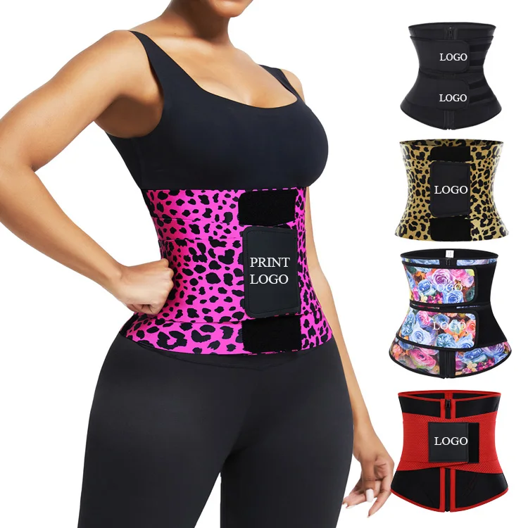 

Custom Logo Compression Adjustable Women Slimming Belt Fitness Tummy Trimmer Double Belt Waist Trainer Corset, Black and red