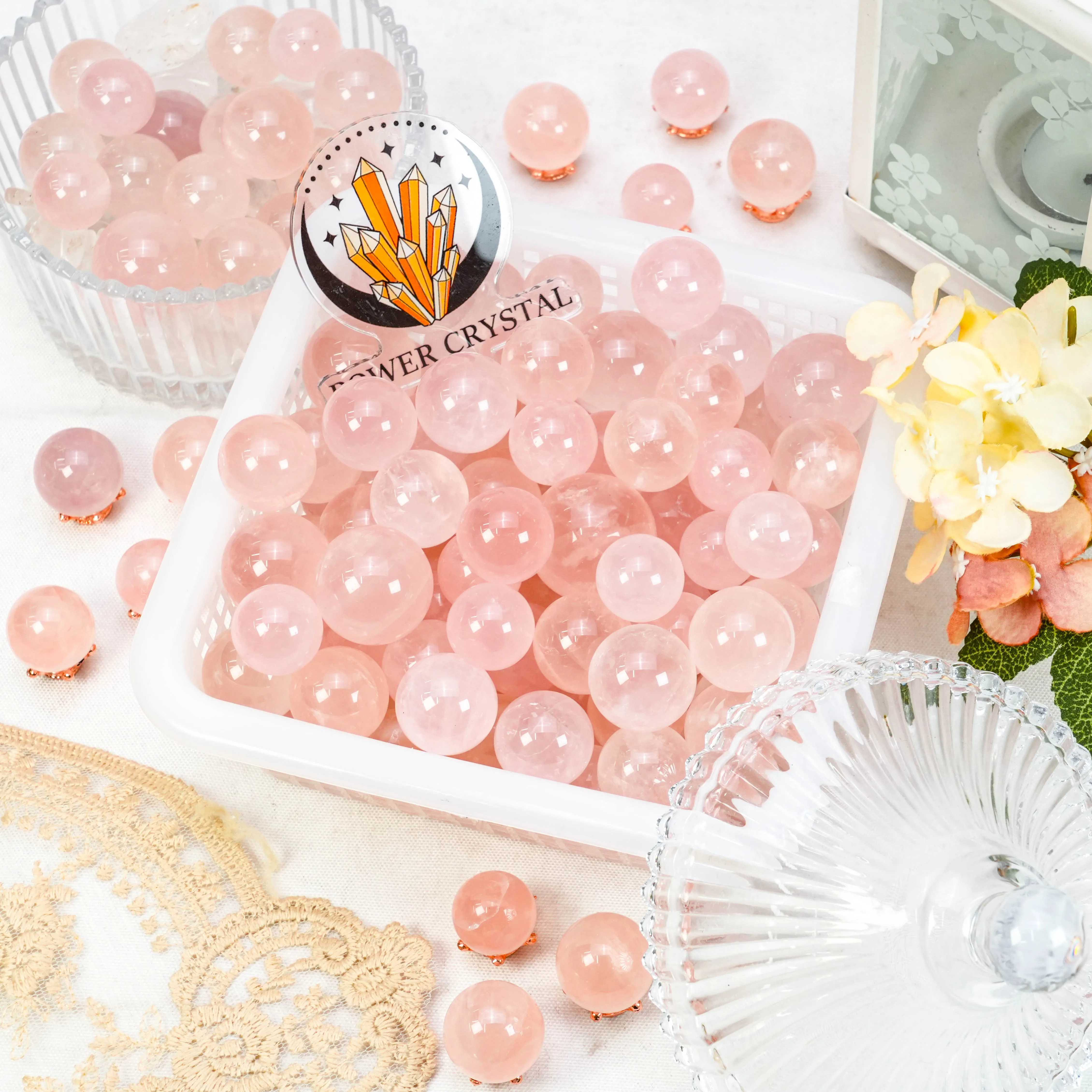 Wholesale Rose Quartz Spheres Angel Aura Rose Quartz Sphere Balls for Meditation and Unique Decor
