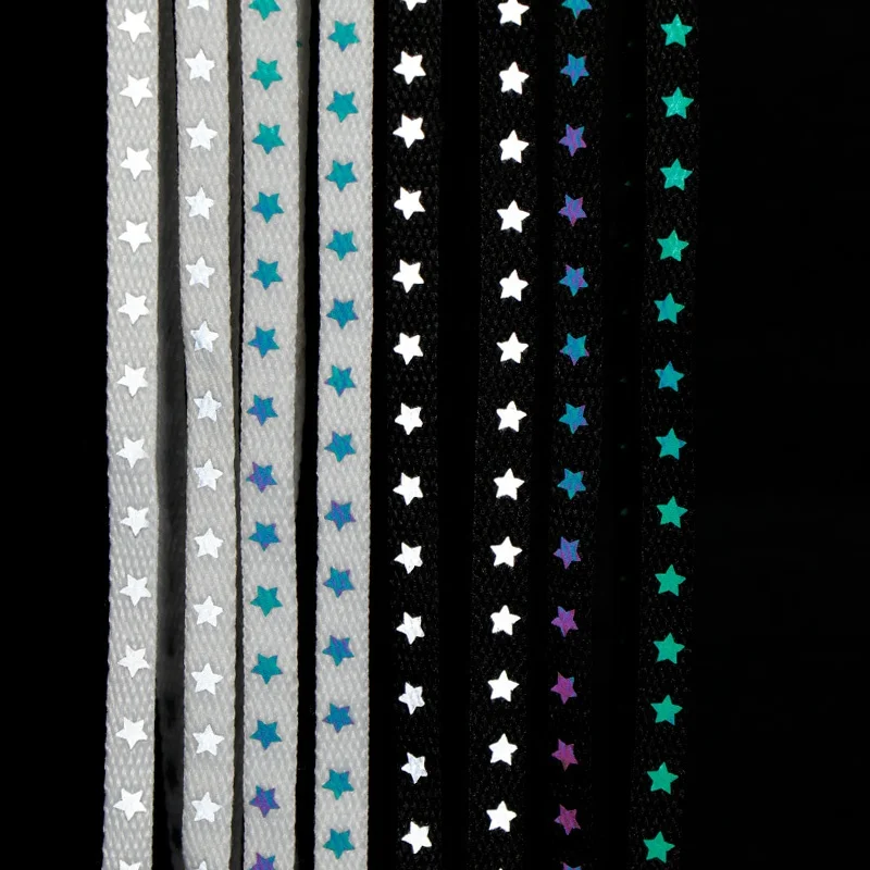 

Amazon 2020 Hot Selling af1 Sports Shoes Printing Stars Flashing Shoe Laces Custom Bulk Star Reflective Shoelaces For Sneaker, 4 colors and customizable
