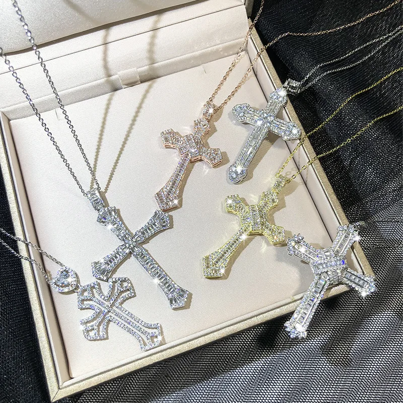 

Manufacturer direct sale Fashionable KYNL0206-211 CZ Necklaces Platinum Plated Crucifix Shape 3A Zircon Necklaces for women, Silver
