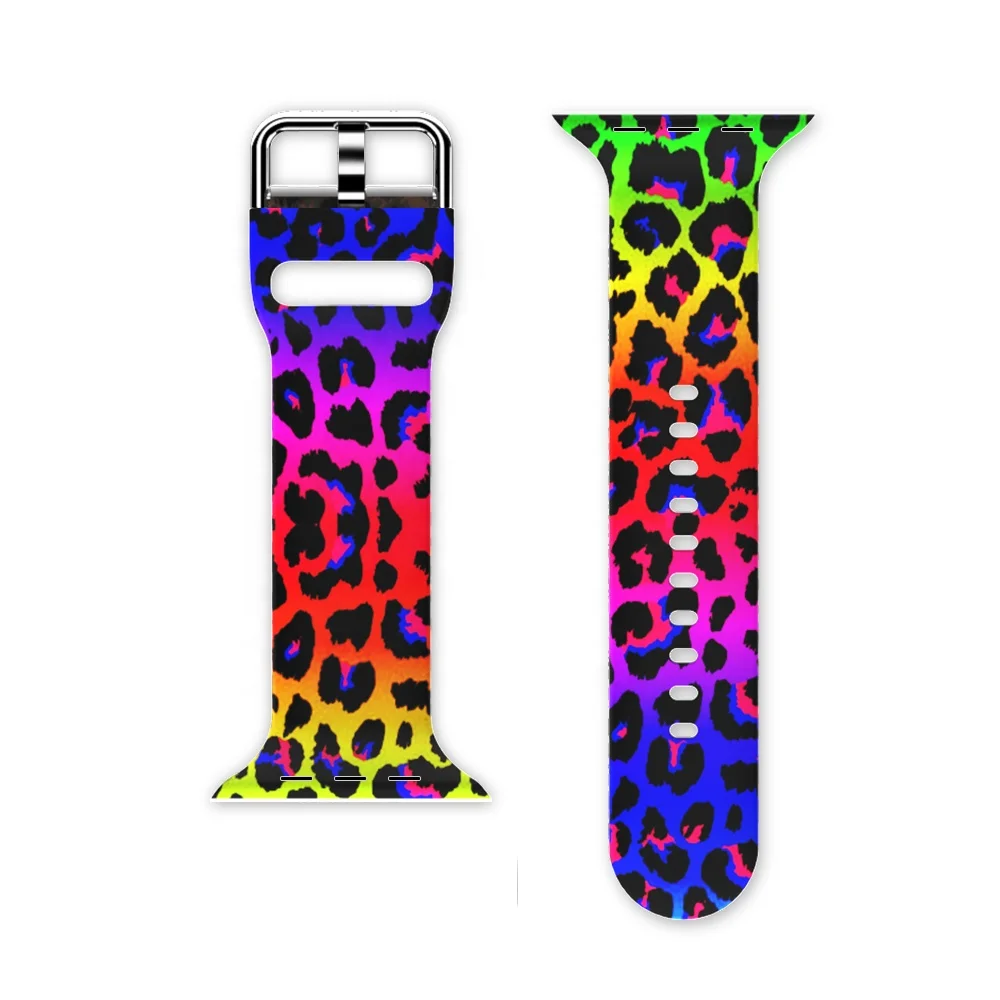 

2021 Compatible with watch band apple 38mm 42mm leopard/vintage printed Silicone Wristband for apple watch, Choice
