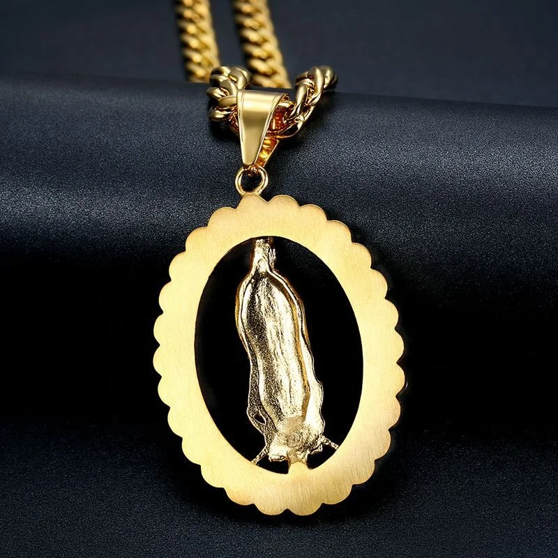 

fashion Gold Stainless Steel Virgin Mary portrait Zircon Pendant Necklace Accessories Ladies Jewelry diamond necklace women, Picture shows