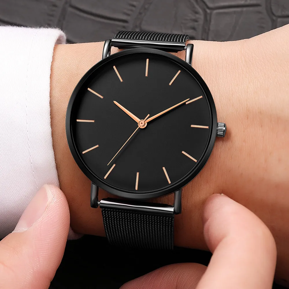 

Women Man Watch Rose Gold Montre Femme Women's Mesh Belt Ultra Thin Fashion Luxury Wrist Watches, As shown