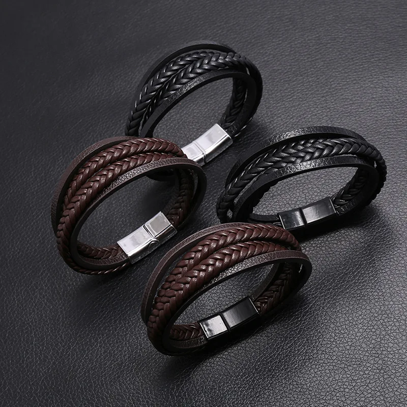 

Leather Bracelet for Women & Men, Retro Unisex Multi-layer Leather Bracelet Cuff Bangles Wrap Punk PU Hand-Woven Rope Wristband, Colorful