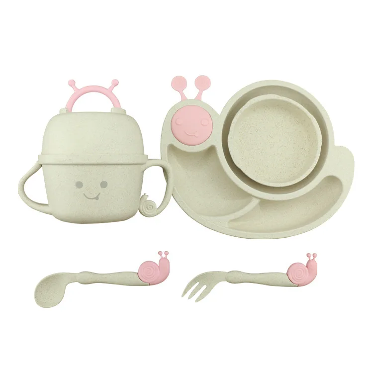 

Baby Divided Tableware Bowl BPA Free Feeding Bowls And Plates Kids Wheat cartoon Dinner Set For Baby Eating Set kids gift set, Green,pink,beige