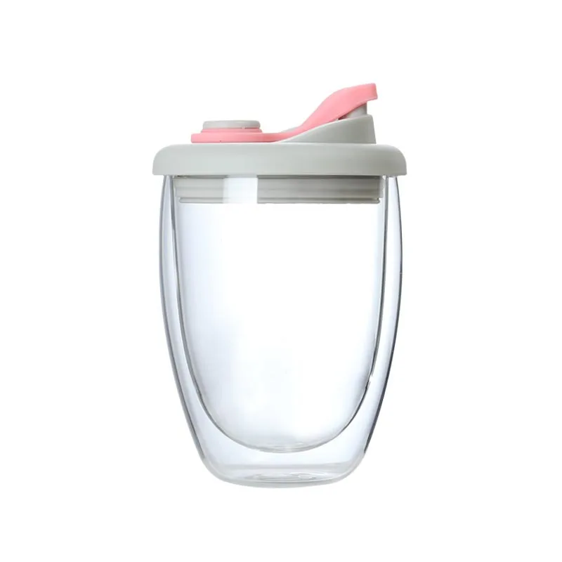 

Portable Double Wall Borosilicate Glass Water Bottle With Silicone Lid, Customized color