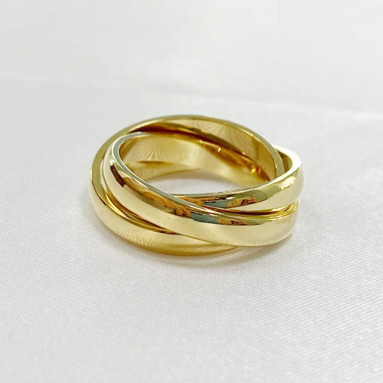 

High Quality Simple Style 18K Gold Plated Three Rings Hypoallergenic Stainless Steel Women Jewelry Classic Tri Rings, Gold,rose gold,black and silver