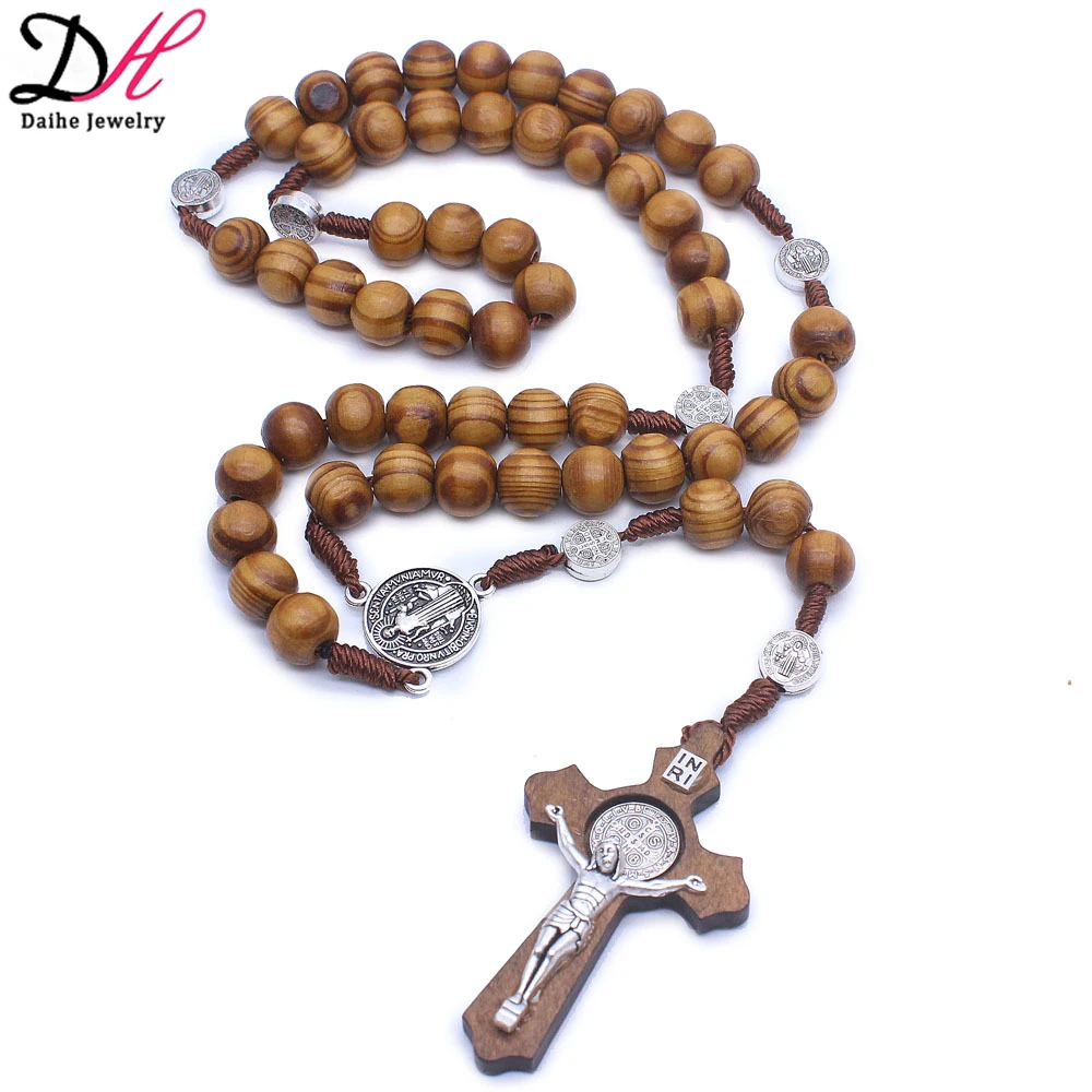 

Catholic Rosary Necklace Handmade Wooden Cross Necklace Religious Jewelry