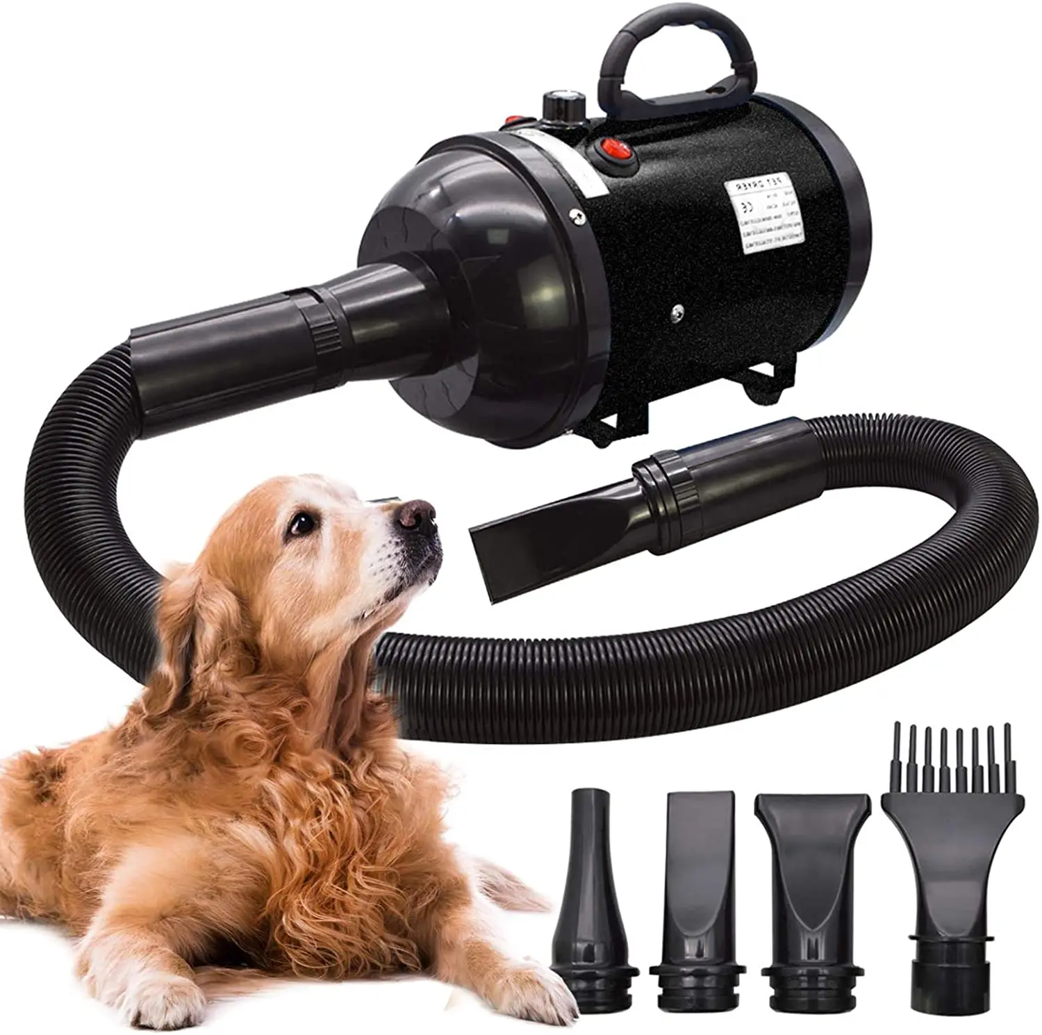 

Stepless Adjustable Speed Temperature Pet Hair Dryers for Dog Grooming with 4 Different Nozzles