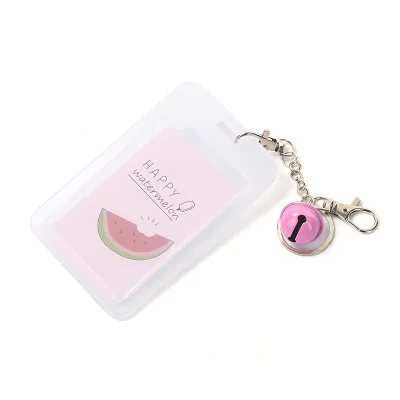 

Female Cartoon Cute Lunch Card Clip Double Sided Transparent Bus Card Case With Bell Key Chain, As show