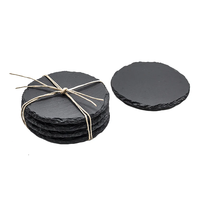 

wholesale black round slate coasters set for drink