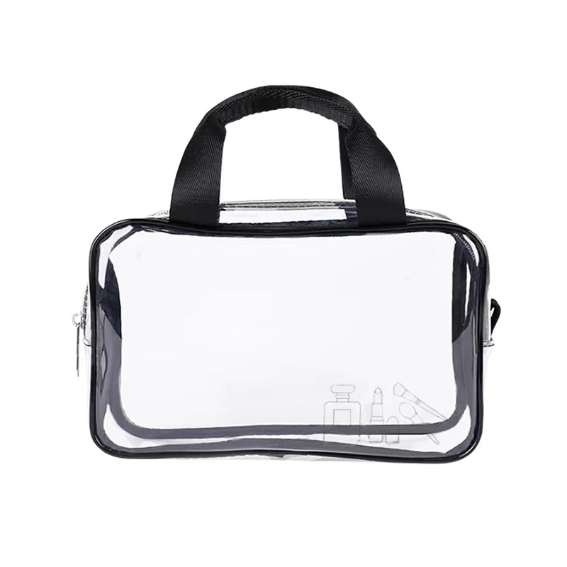 

Custom Private Label Waterproof PU Leather Toiletry Bag Travel Clear PVC Makeup Cosmetic Bag, Black