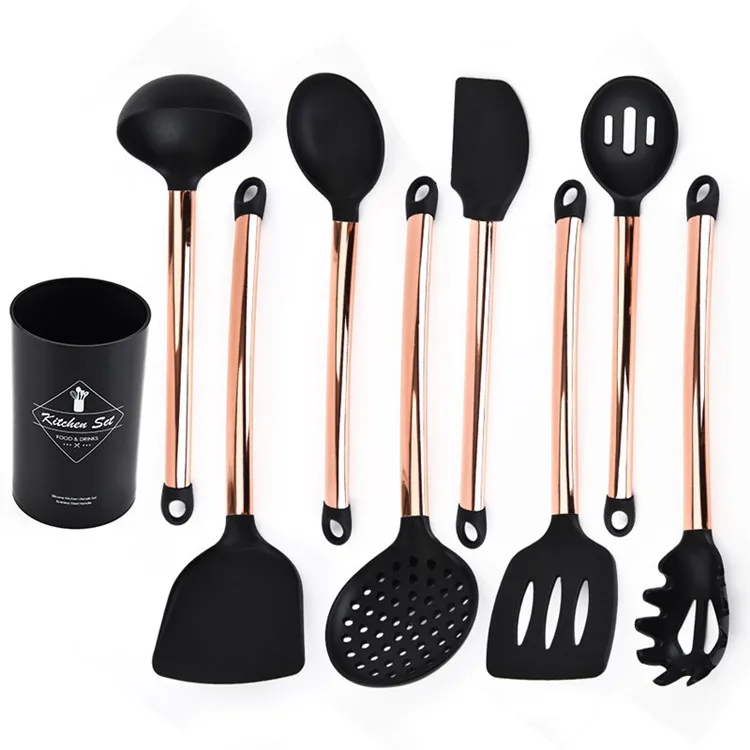 9 Piece Copper Plated Handle Silicone Cooking Tools Copper Silicone