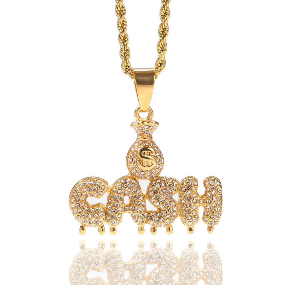 

Trendy Hip Hop Fashion Beauty Money Bag CASH Water Drop Letter Stainless Steel Necklace
