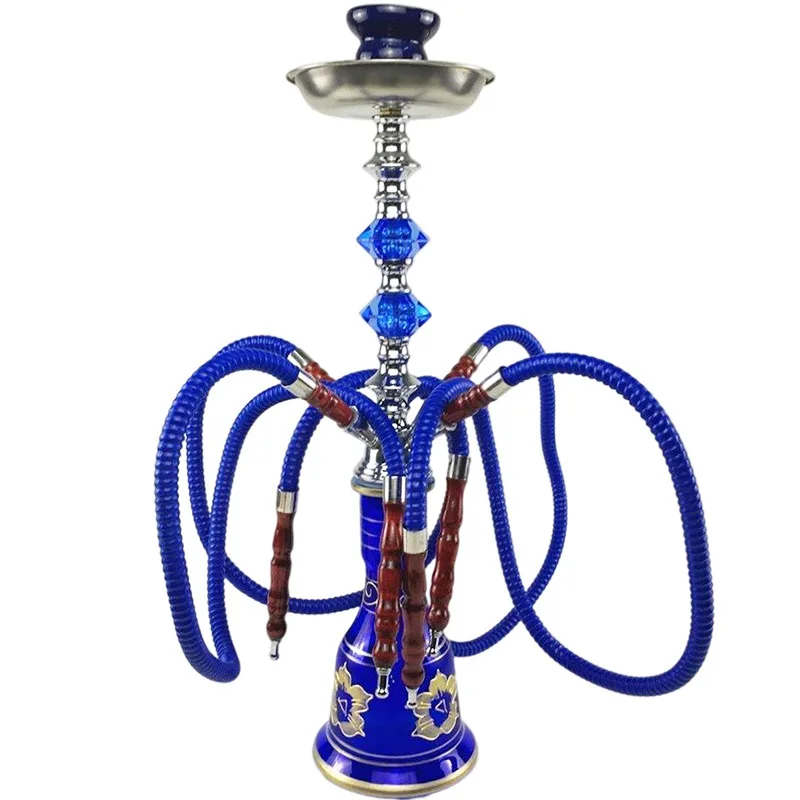 

china factory wholesale snake pipe colorful acrylic handle fast burning metal shisha 4 hose hookah, Black, yellow, blue, red,