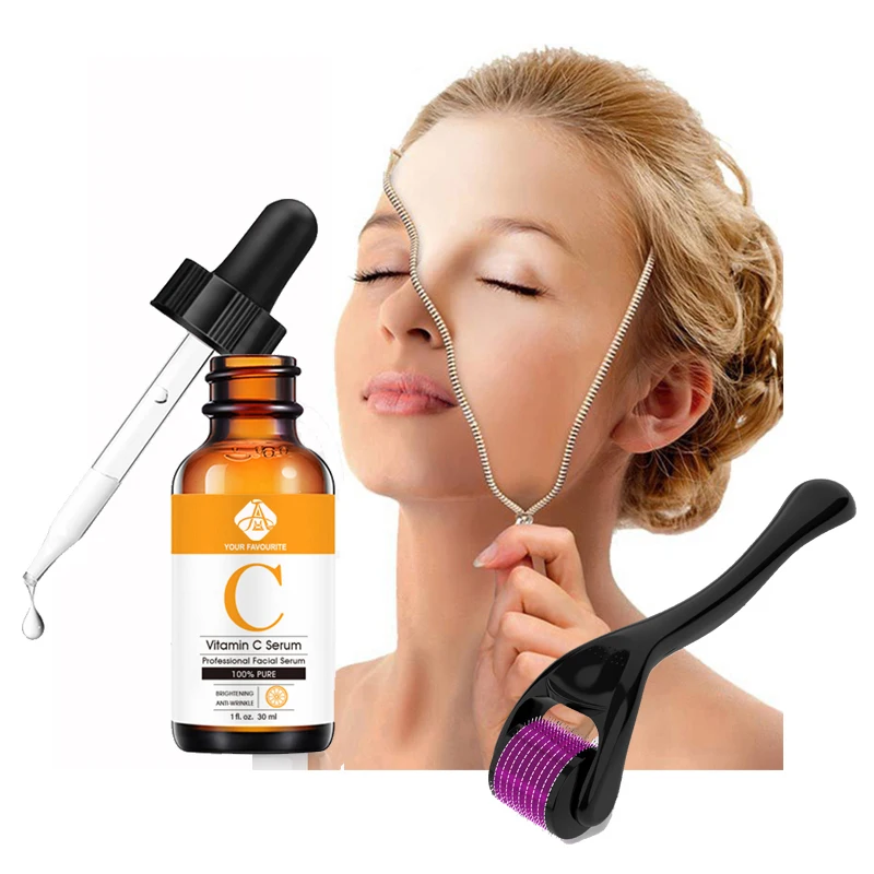 

AH Organic Vitamin E Hyaluronic Acid Serum Vitamin C Serum Derma Roller Set for Firm Winkles