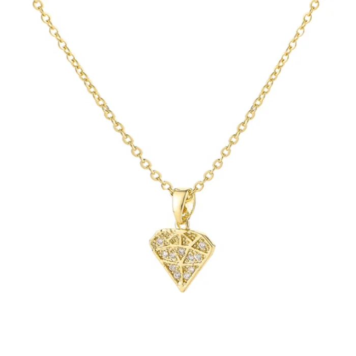 

Women Fashion Beautiful Crystal Gold Chain Cute Diamond Shaped Pendant Necklace