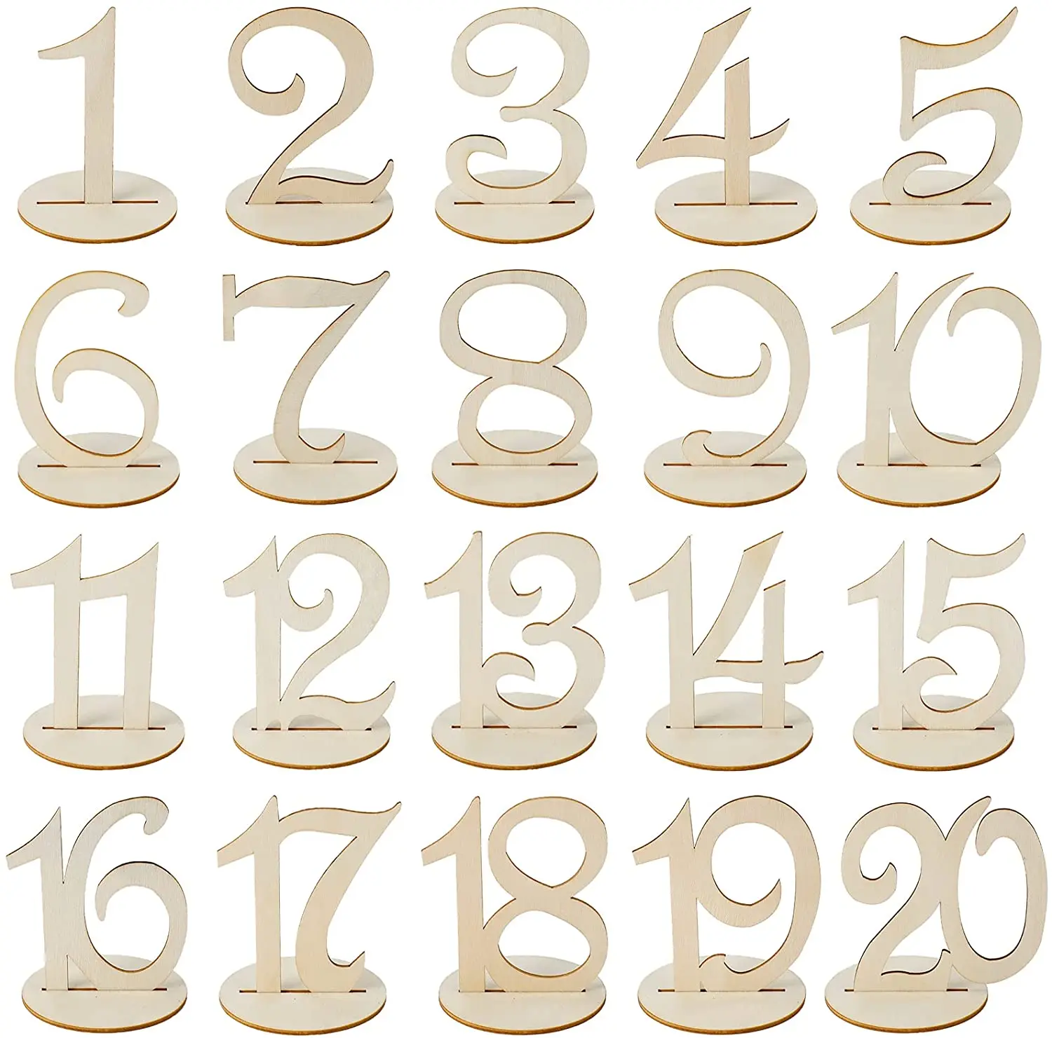 

Tailai Laser Cut Table Numbers for Wedding Reception Wooden Numbers 1-20 with Base for Wedding Table Decor Party Reception