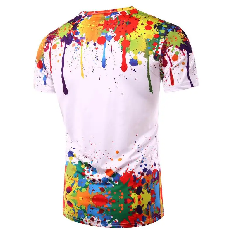 Tshirt Men Splashed Paint Style 3d Printing White Round Collar ...