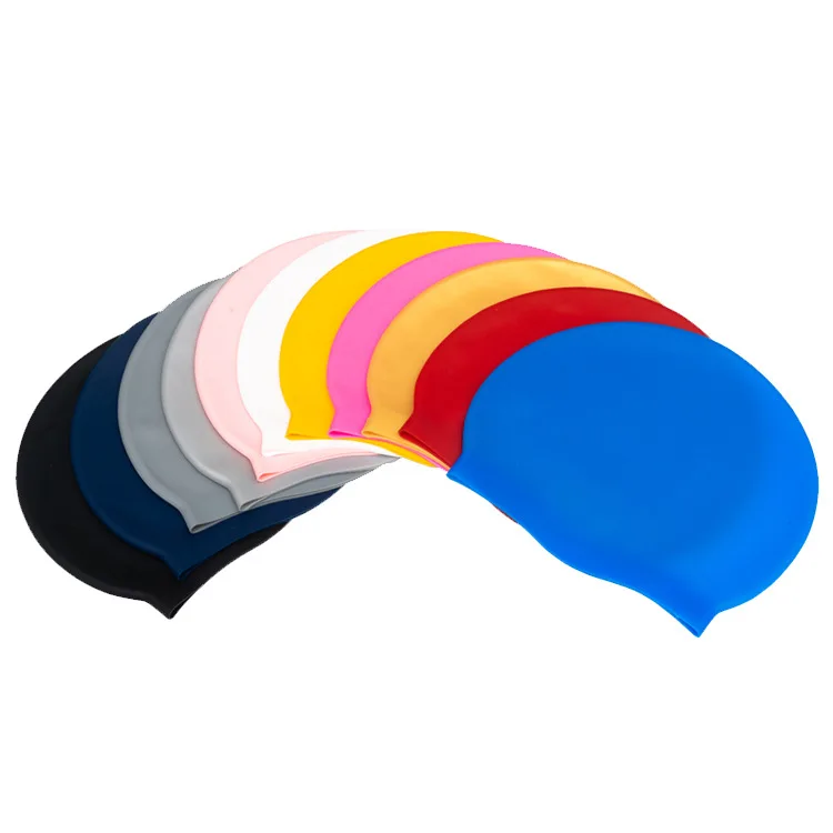Comfortable Custom Sport Swim Cap for Adults Non-Slip Waterproof Silicone Ear Protector with Pure Color Convenient Swim Cap