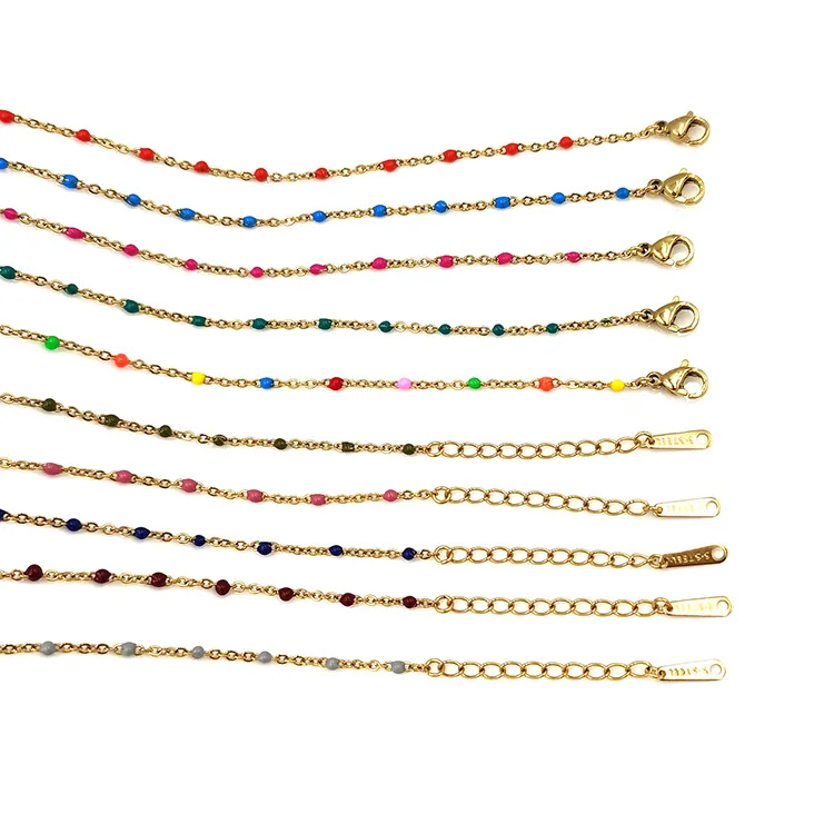 

Stainless Steel Gold Cross Chain 45+5cm Drop Oil Beaded Female Necklaces DIY Necklace Jewelry Accessory Decorative Chain, As picture shows