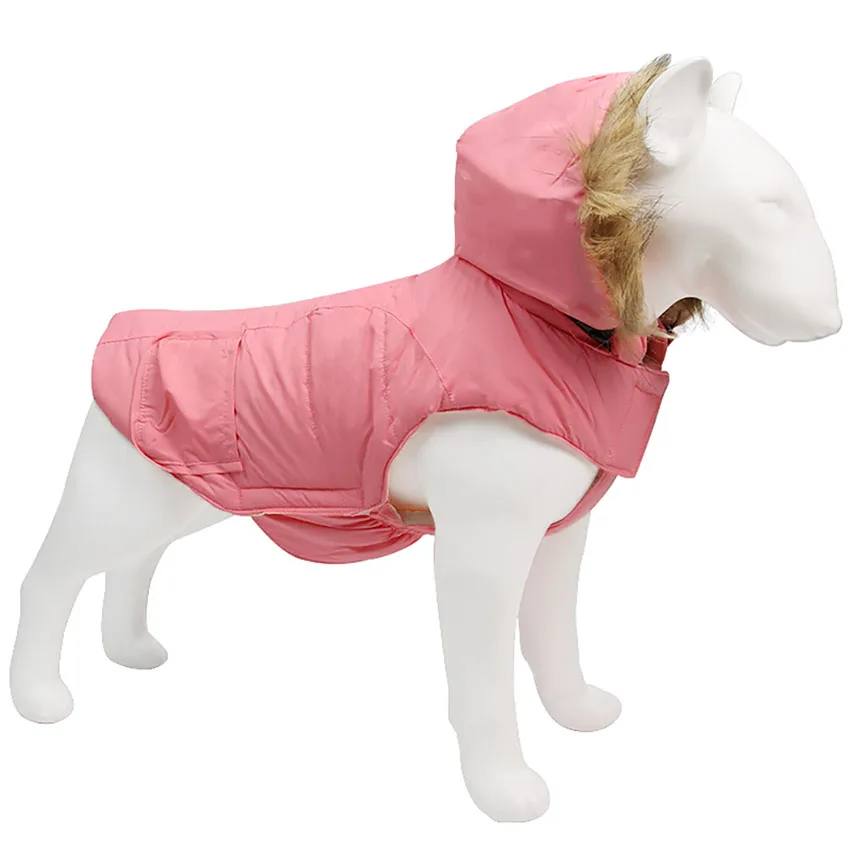 

Manufacturer Multicolor Winter Warm Knitted Coat Winter Pet Apparel Cotton Coat Clothes Wool Collar Hooded Warm Coat, 3 colors