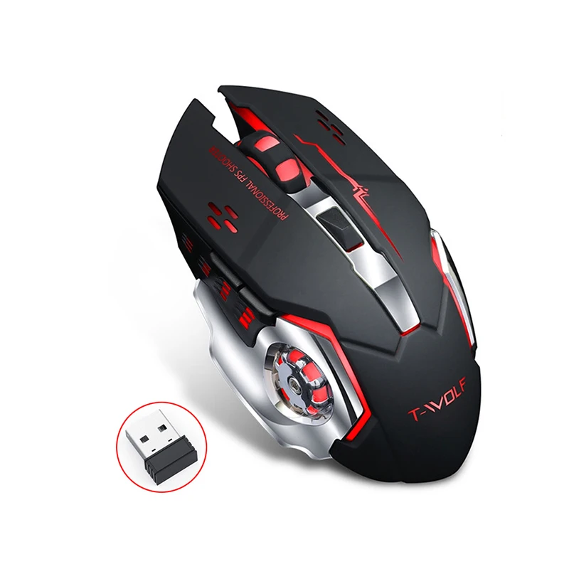 

Professional Silent Gaming Wireless Mouse 2.4GHz 2400DPI Rechargeable Wireless Mice USB Optical Game Backlight Mouse For Gamer, Black, white.