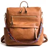 New Fashion Boho Colorful Strap PU Leather Women Solid Color Soft Travel Trumpet Backpack