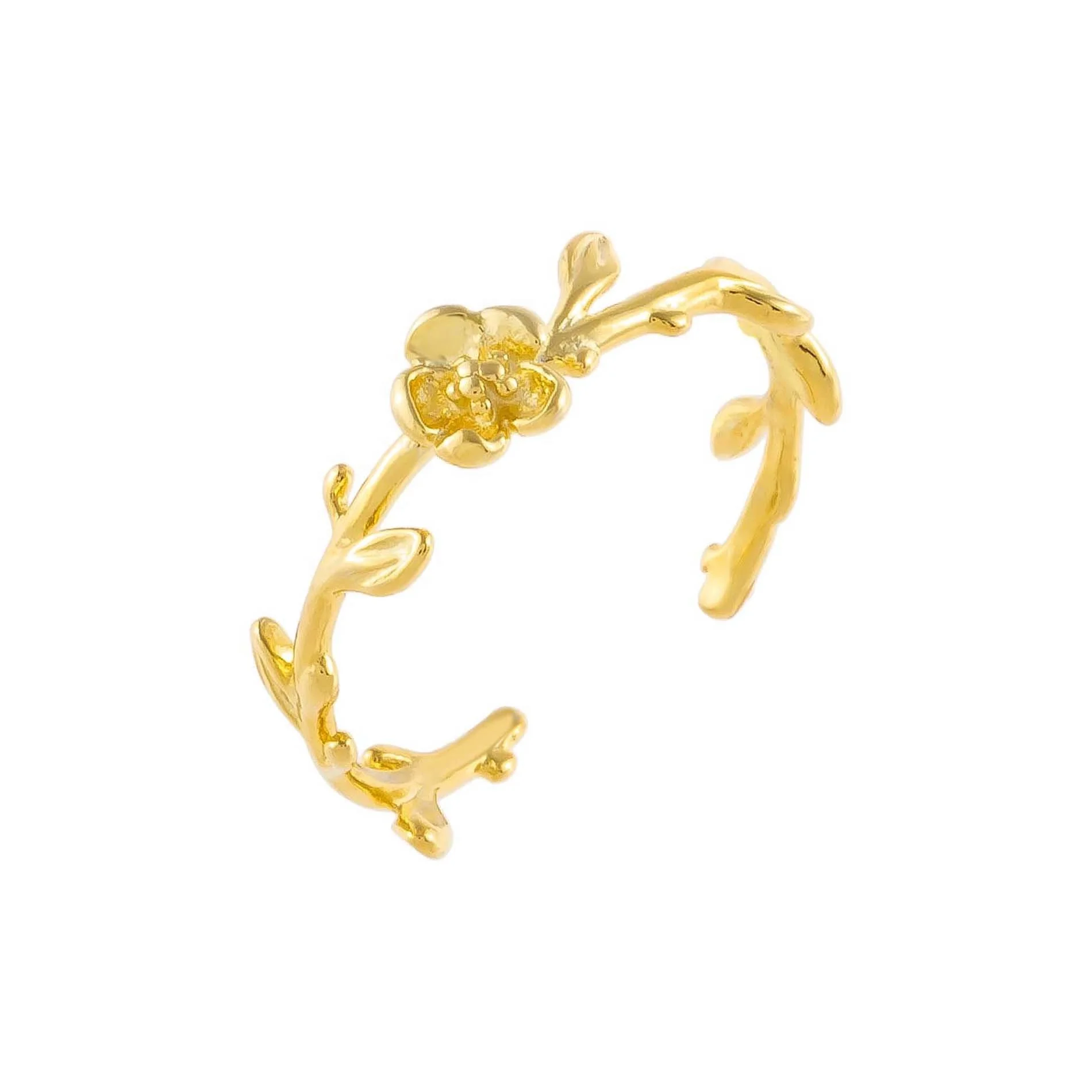 

2021 spring new Fashion gold plated tree branch flower delicacy women jewelry gold open ring, Customized