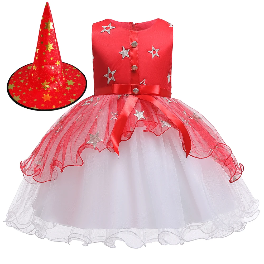 

Girls Halloween Carnival Christmas Princess Dress Kids Costume For Girls Embroidered stars Cosplay Dress Baby Girls clothes+hat
