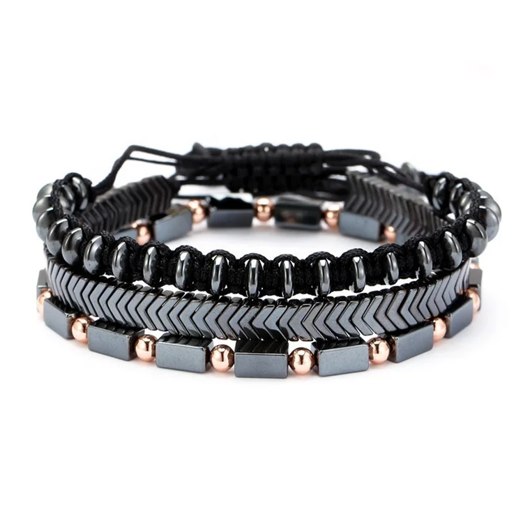 

Punk 6mm black layered bracelet set men gall magnet bracelet for men, Black color