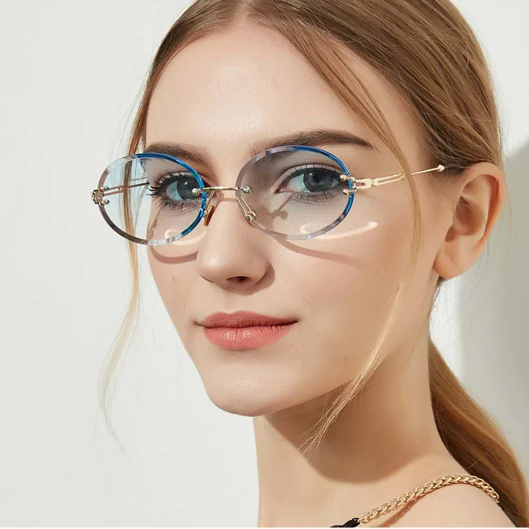 

Fashion decoration sunglasses, retro ovalshades for women Rimless crystal glasses, Picture shows