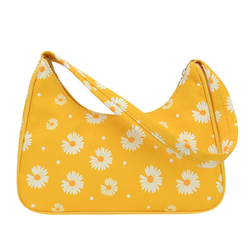 

Sale 50% Discount Ladies Casual Nylon Hand Bags INS Fashion One Shoulder Daisy Print Armpit Bags Custom Nylon Underarm Bag