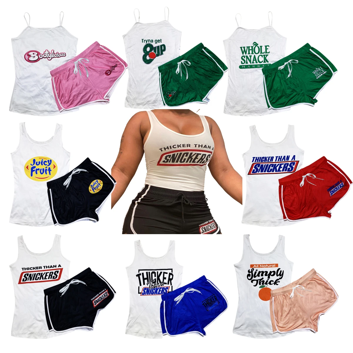 

2021 Soft and lightweight fabric biker short set Sleeveless two piece short set