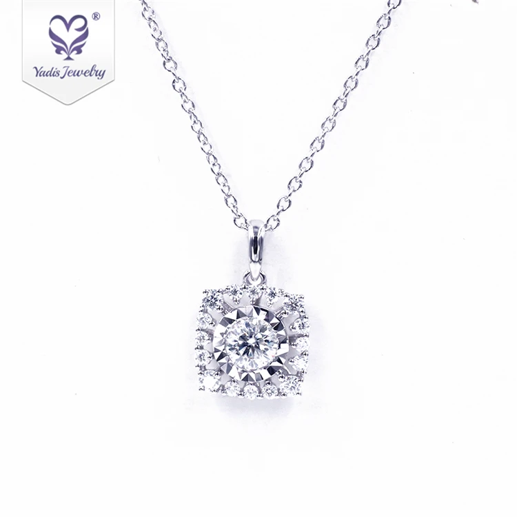 

Yadis fashion jewelry made in china wholesale square hollow 10k solid gold moissanite sunflower pendant necklace, White gold