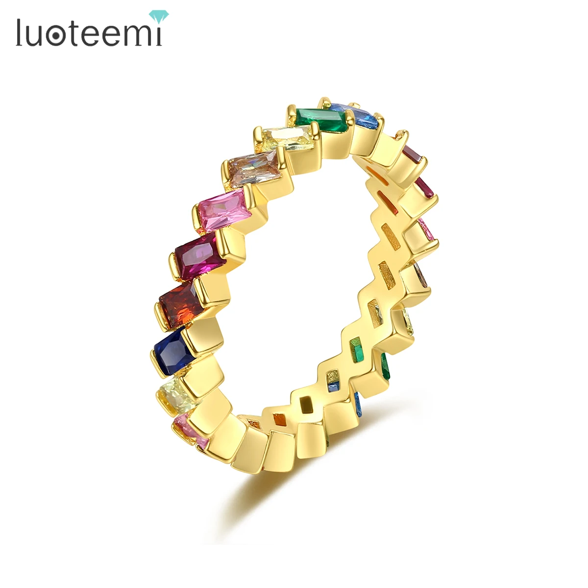

LUOTEEMI Rainbow Zirconia Trending Colorful Rings for Women 2021 Fashion Finger Ring Ladies