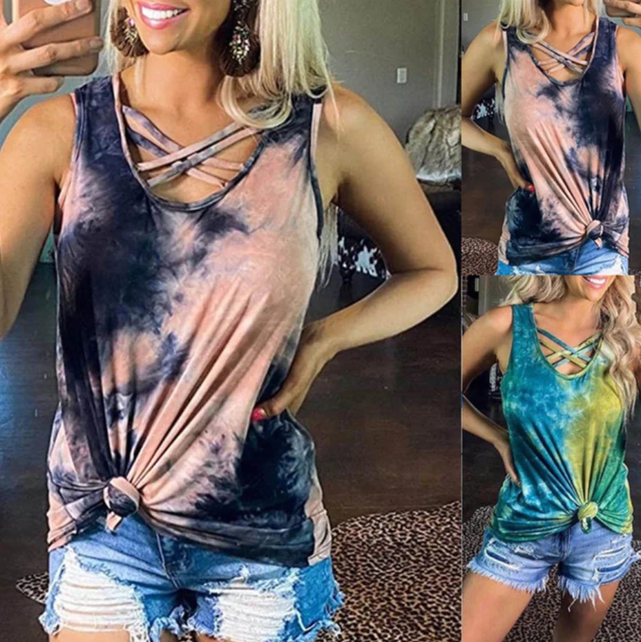 

Tie Dye Criss-Cross Hollow Out Tank