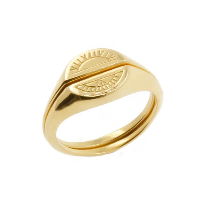 

Gold Couple Ring Dome Stainless Steel Stacked Love Gold Plated Sun Ring, Gold, rose gold and steel color