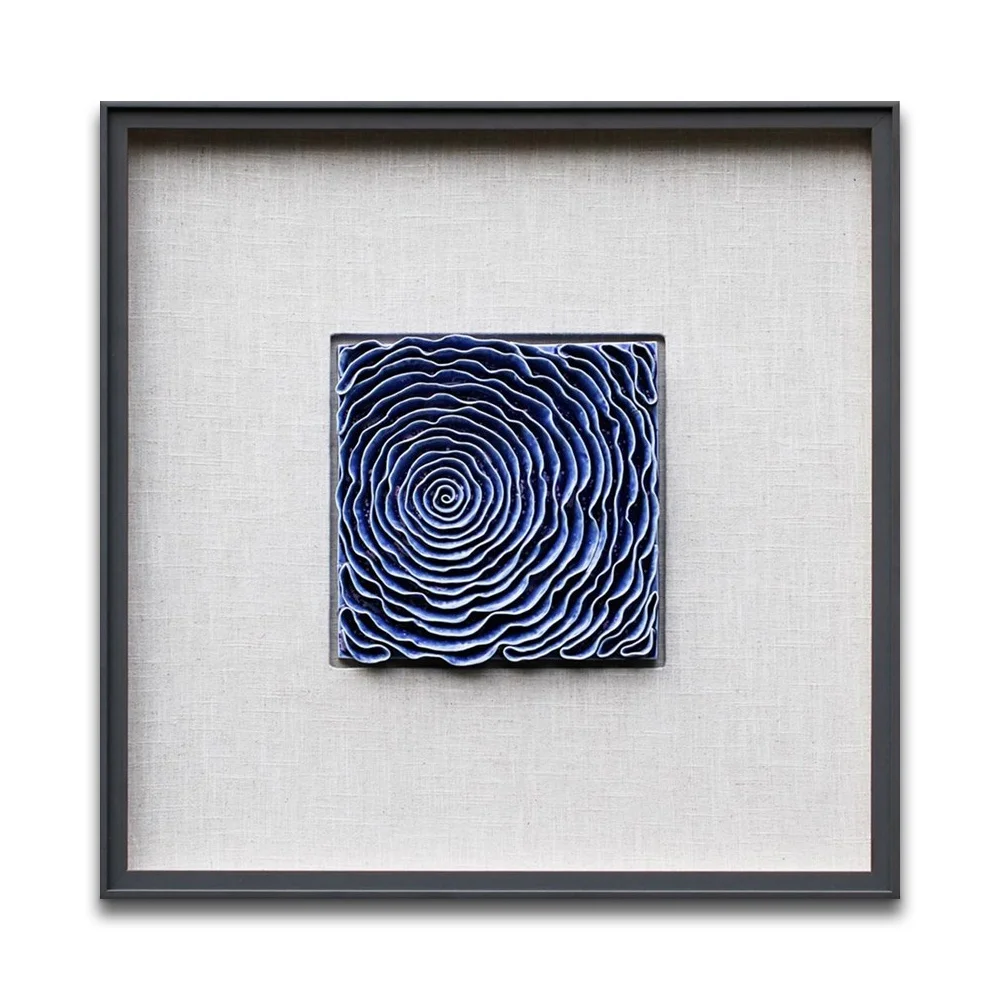 

Wood Framed Delicate Blue Flower Ceramic Wall Art for Hotel Decor