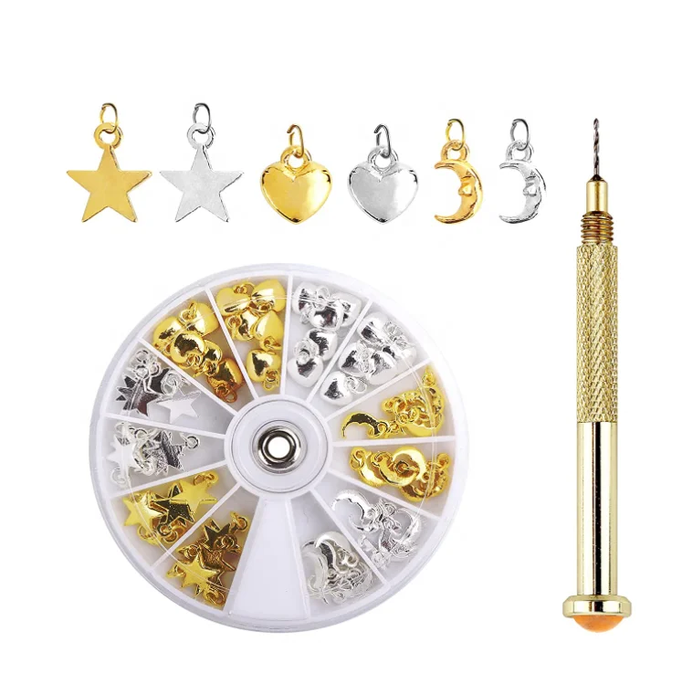 

Beautytop 60Pcs nail piercing jewelry charms with Nail Piercing Tool