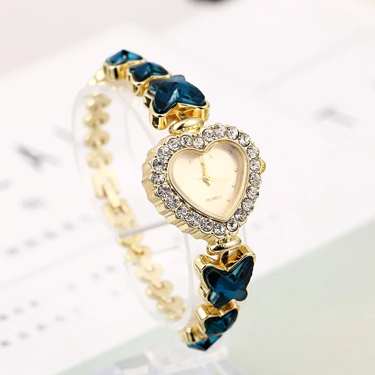 

New Arrival Heart Case Rhinestone Quartz Watches For Women Elegant Butterfly Shape Diamond Bracelet Watches For Bride Jewellery, 7 colors