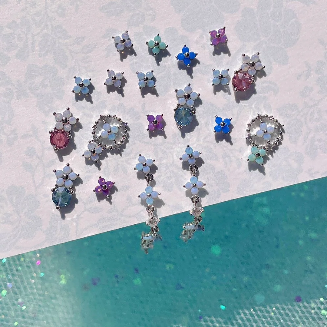 

Top Selling Simple Small Fresh Blue Color Flower Stud Earrings Mini 925 Silver Needle Flowers Earring Jewelry For Women Girls
