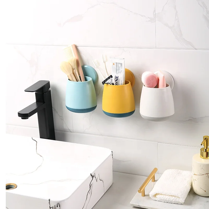 

New 2021 CHULAN Design Drill-Free Wall Mounted Removable Multifunctional Plastic Cup Toothbrush Holder For Bathroom Accessories