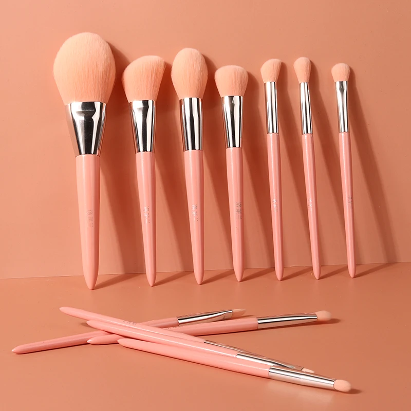 

HZM Wholesale 12pcs Pink Makeup Brush Set Super Soft High Quality Makeup Brushes Vegan Makeup Brushes Set, Customized