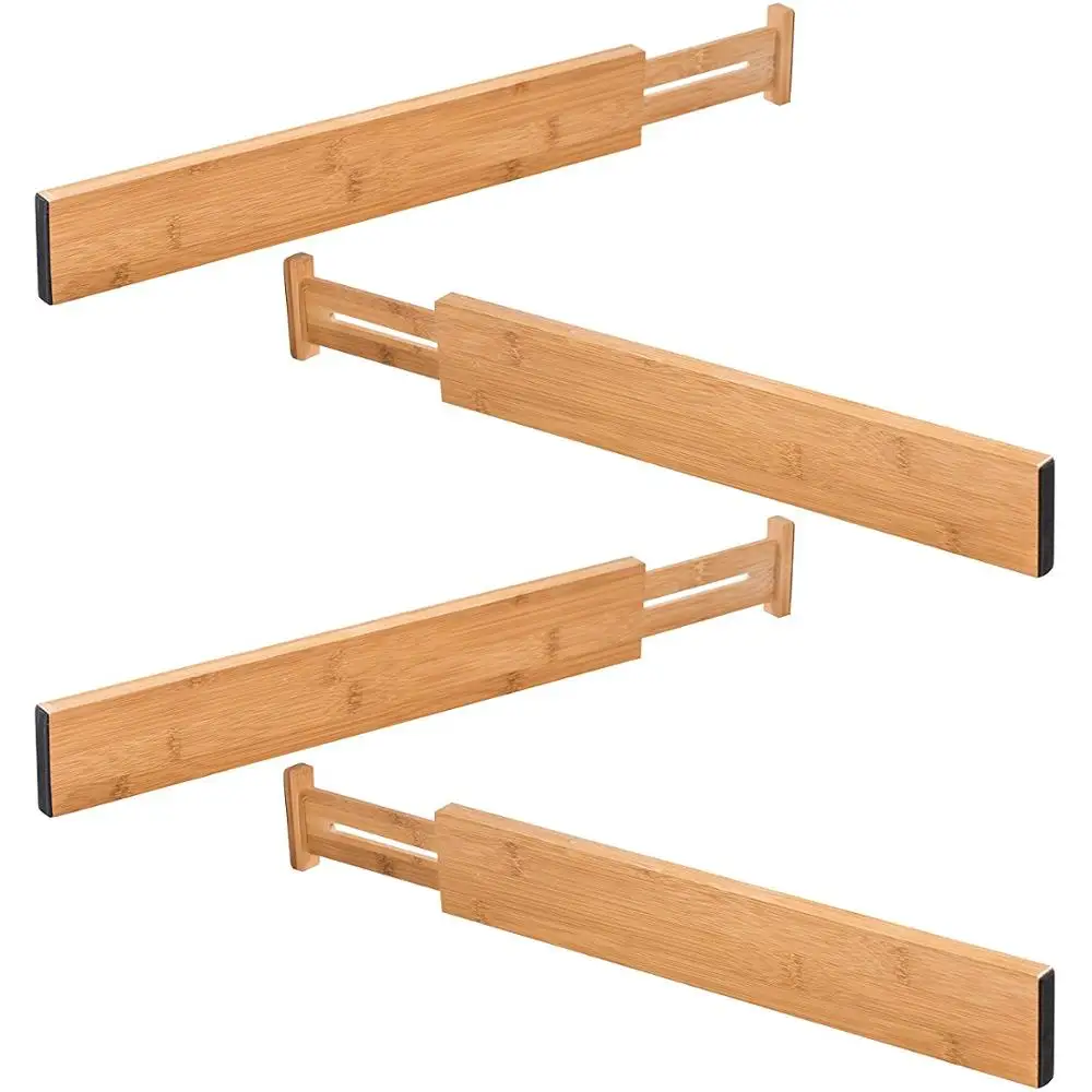 

Set of 4 Adjust From 22" to 17 Natural Bamboo Kitchen Drawer Dividers