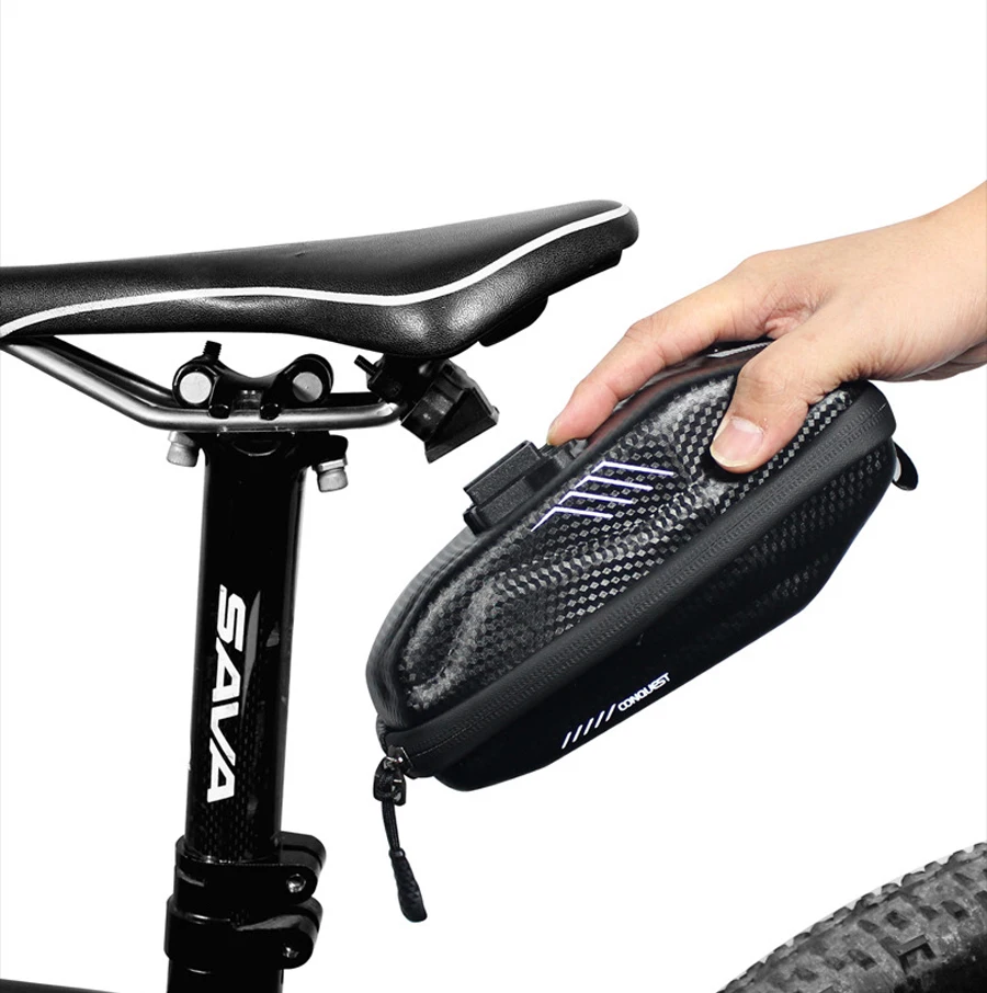 

New 1.5L Hard shell Bicycle Saddle Bag Waterproof Cycling Panniers MTB Bike Rear Tool Bag Night Reflective Bike Accessories, Black