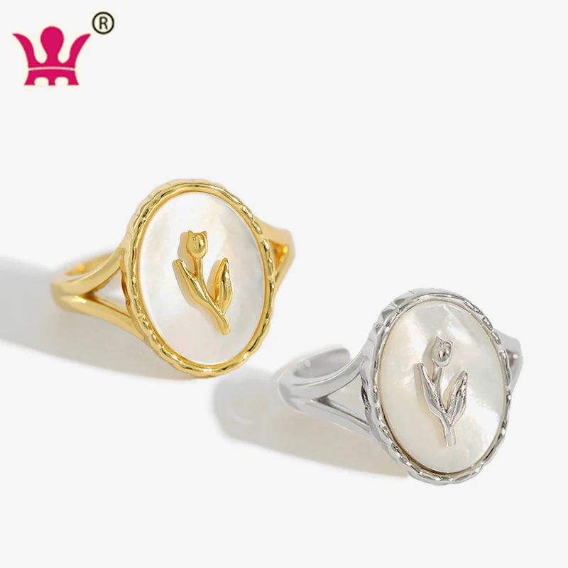 

Rose Flower Ring Minimalist High Quality Open Rings For Women Silver Ring Simple Shell 18K Gold Fine Jewelry
