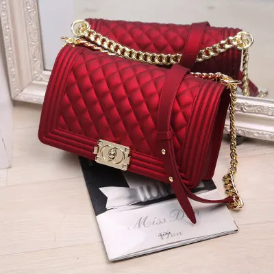 

B-045 2020 diamond single square shoulder chain jelly bag supply cross-border custom shopping bags for women, 14 colors