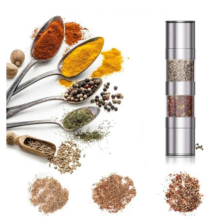 

Amazon Sale Wholesale Stainless Steel Manual Salt and Pepper Mill 2 In 1, Customer requested
